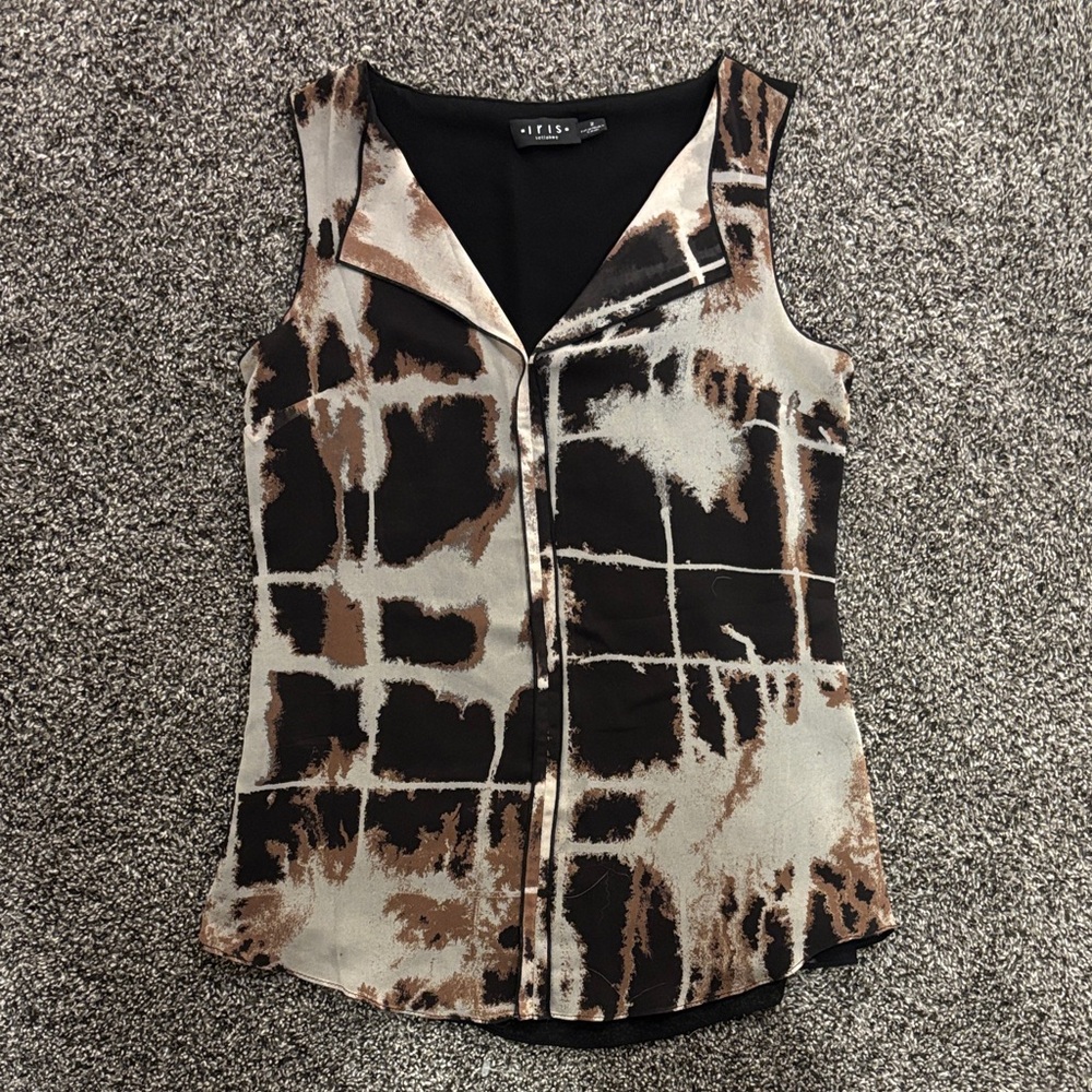 Iris Abstract Black and Brown Blouse Size 2 NWOT